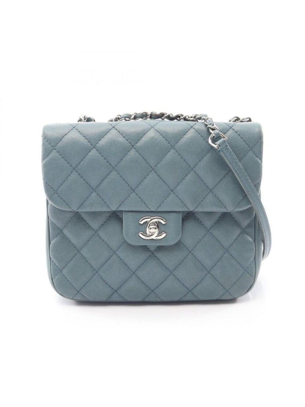 Chanel Shoulder Bag Quilted Smoki Blue Caviar Leather Chain